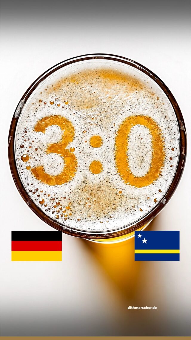 Bierorakel zur WM 🍺🔮🇩🇪 Unser Tipp für das Spiel gegen Curacao steht.

Jetzt seid Ihr dran: Wie lautet Euer Ergebnis-Tipp für die deutsche Nationalmannschaft? 👇⚽ Unter allen richtigen Ergebnistipps verlosen wir ein Dithmarscher Fanpaket. 🎁🍻

Teilnahmebedingungen:
Das Gewinnspiel läuft bis zum jeweiligen Anpfiff des Deutschland-Spiels. Teilnehmen können alle Personen ab 18 Jahren. Ausgenommen sind Mitarbeitende der Dithmarscher Brauerei sowie verbundener Unternehmen und deren Angehörige. Zur Teilnahme muss vor Anpfiff das richtige Ergebnis des Deutschland-Spiels in den Kommentaren getippt werden.Die Auslosung erfolgt in den Tagen nach dem jeweiligen Spiel unter allen richtigen Tipps. Die Gewinnenden werden per Messenger benachrichtigt und müssen sich innerhalb einer Woche nach Benachrichtigung zurückmelden. Hierzu ist eine E-Mail mit vollständiger Postadresse und dem Stichwort „WM-Tippspiel“ an info@dithmarscher.de zu senden. Das Los entscheidet unter Ausschluss des Rechtsweges. Eine Barauszahlung des Gewinns ist ausgeschlossen.

#dithmarscher #dithmarscherbrauerei #frischvonderküste #dithmarscherbiershop