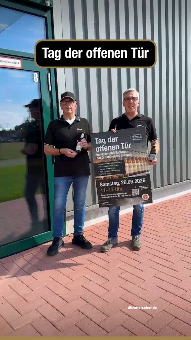 Tag der offenen Tür: neue Abfüllanlage, neuer Standort! 🍺
Am 26.09. machen wir die Türen auf in der Meldorfer Straße 38-42 in Marne. Erlebt in der Abfüllanlage, wie Dithmarscher Urtyp in die Flasche kommt – dazu frisch gezapftes Bier, leckeres Essen und ein buntes Programm. Kommt vorbei, schaut euch um und stoßt mit uns an! 🍻

#dithmarscher #dithmarscherbrauerei #frischvonderküste #dithmarscherbiershop #dithmarscherkohltage