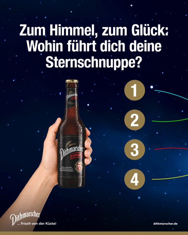 Heute funkelt’s da oben besonders: Folge einer der vier Sternschnuppen durch das Carousel. Vielleicht geht dein Wunsch ja in Erfüllung. ✨🍻
#dithmarscher #dithmarscherbrauerei #frischvonderküste #dithmarscherbiershop #Perseiden #sternschnuppen #wünschdirwas